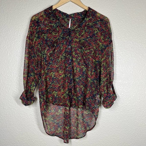 Free People‎ Blouse Easy Rider Button Front Multicolor Floral Size XS - Picture 3 of 11